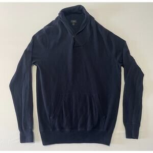 J Crew Sweater Mens L Blue Knit Fisherman Cotton Shawl Collar Casual Preppy‎